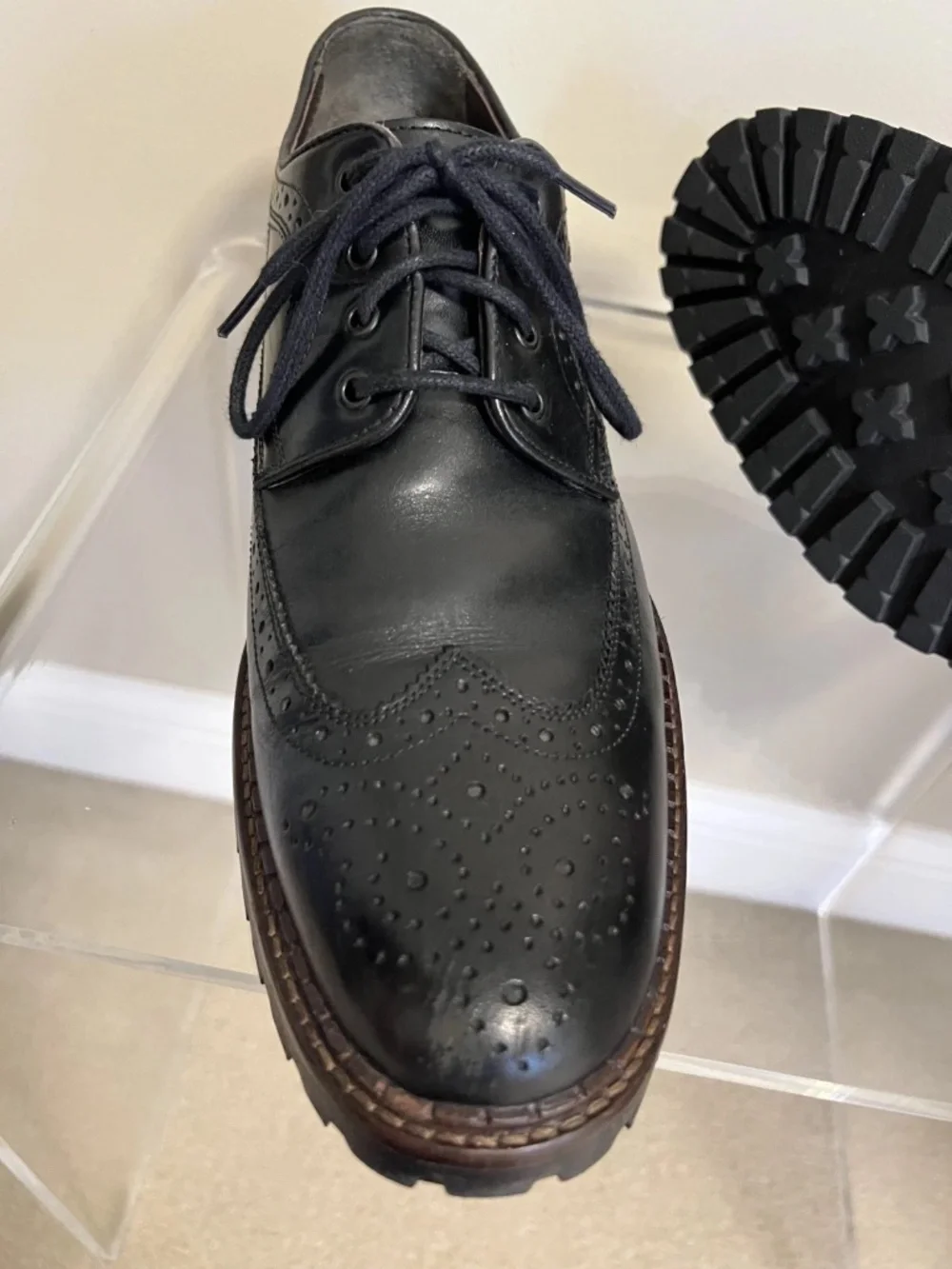 Johnston & Murphy J7M Wigtip Oxford Sheepskin Signature Series Black Men Size 10